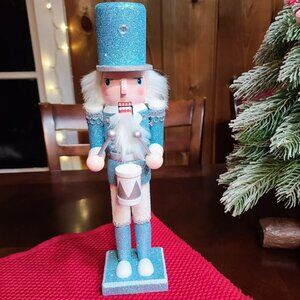 Blue Christmas Nutcracker Soldier Holiday Decor Wooden Statue Xmas Decoration